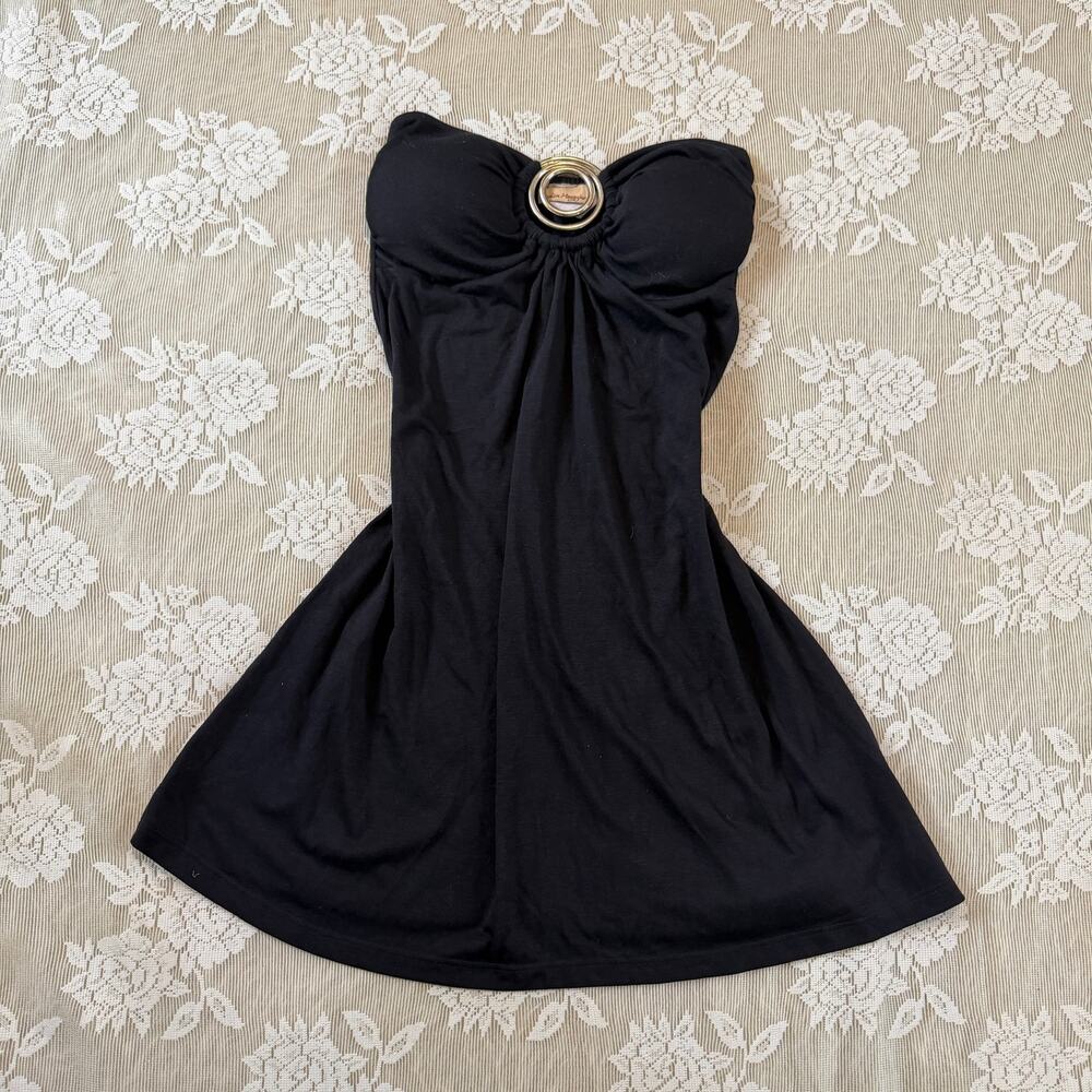 Vintage Y2K Fashion Magazine Black O-Ring Strapless Top